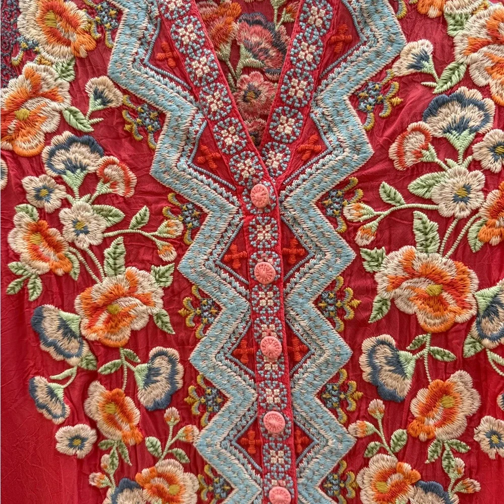 Johnny Was size small bright coral tunic beautiful - Picture 6 of 11